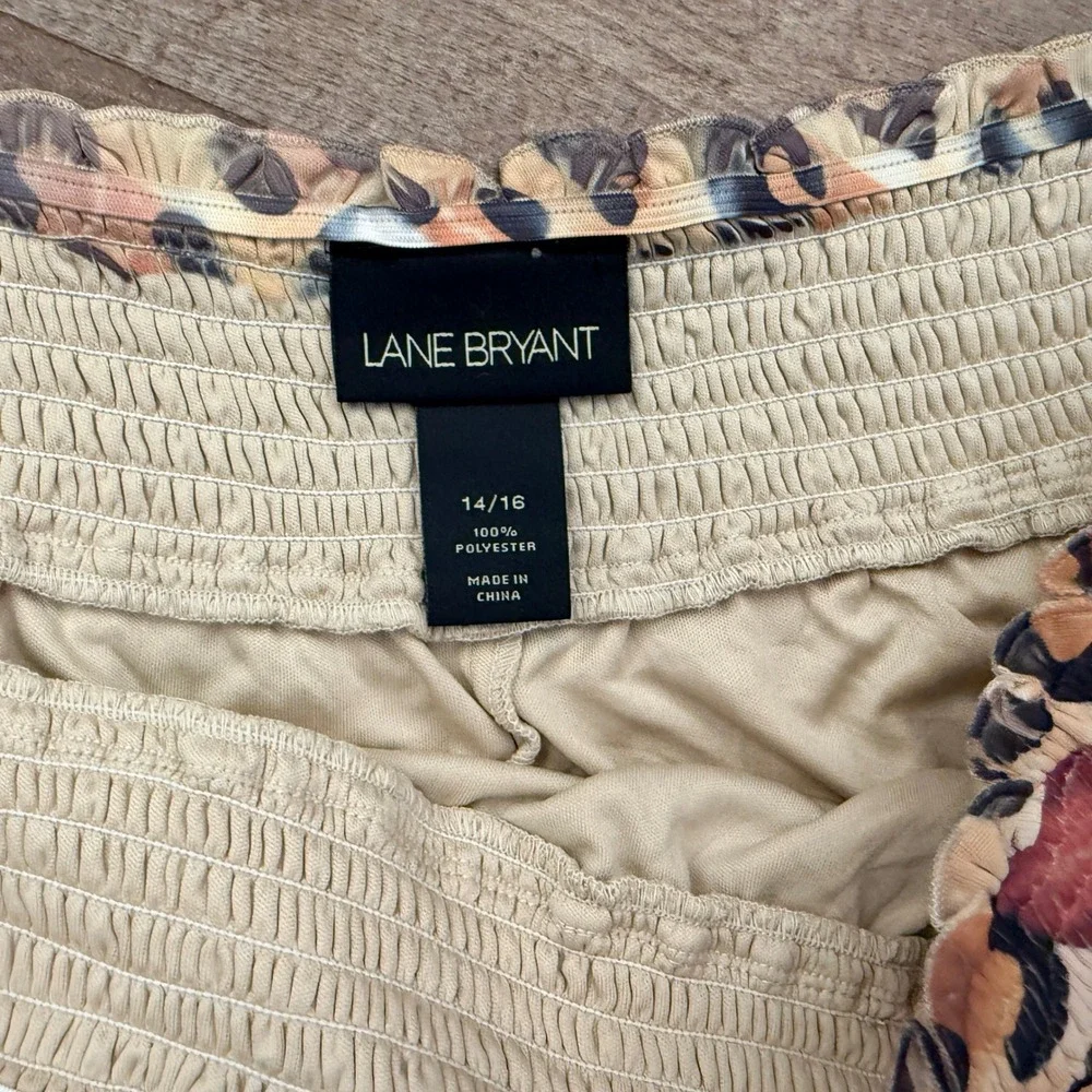 Lane Bryant Womens Leopard Floral Tiered Smocked Maxi Skirt, Tan, 14/16